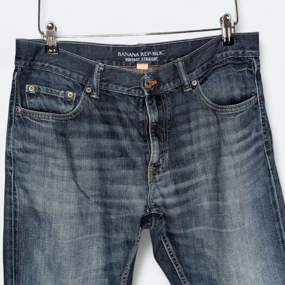 Banana Republic Men's Vintage Straight Jeans 34x30 Medium Wash Distressed Denim